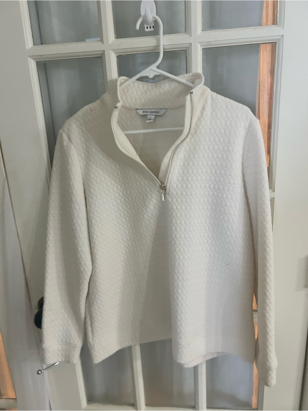 White Cowl Half-Zip Textured Pullover Sweater